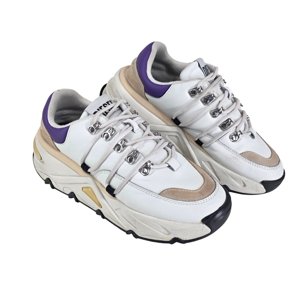Diesel S-Herby Trek Evo Womens 7.5 White Purple Chunky Leather Sneakers Shoes